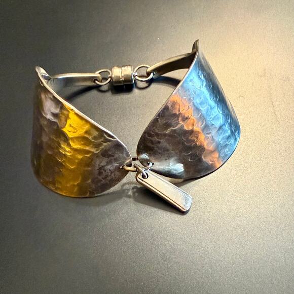 Artisan Bent Hammered Silverware Spoon Bracelet - Picture 7 of 11